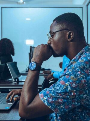 Students in an IT class learning coding and software development in Accra, Ghana.